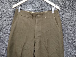 Vintage Wool Green Pleated Pants Men 32x31 Button Fly M7842 - £25.37 GBP