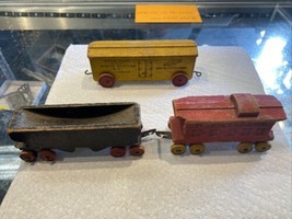 Three Model Wooden Toy Train Cars Lackawanna Rock Island Northwestern - £20.47 GBP