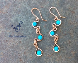 Handmade copper earrings: long dangle earrings with turquoise howlite - £25.03 GBP