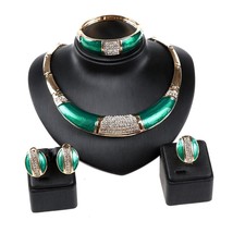 Hot sale Full Rhinestone Green african beads jewelry set wedding Party dress acc - £28.16 GBP