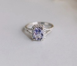 14k white gold diamond ring 2.1ct emerald radiant cut purple blue sapphire ring - £1,014.38 GBP