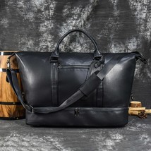 Men Cow Leather Travel Bag High Quality Black Nappa Leather Duffle Bag For Busin - £372.81 GBP