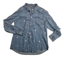 Natural Reflections Button Up Chambray Shirt Womens Sz M Star Print Blue... - £14.93 GBP