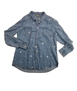 Natural Reflections Button Up Chambray Shirt Womens Sz M Star Print Blue... - $18.99