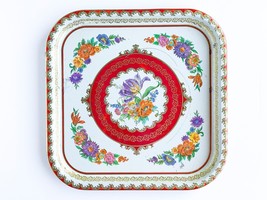 Vintage Daher Large Square Tray - Lovely Floral Metal Platter - Made in England - £11.39 GBP