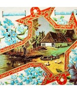 Easter Greetings 1910s Postcard Embossed Cross Floral Farmhouse Scene PC... - $41.01 CAD