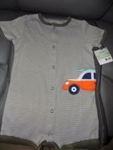 CARTER&#39;S BROWN/WHITE STRIPED OUTFIT W/CAR ON SIDE SIZE 18 MONTHS NEW - £14.41 GBP