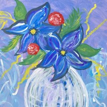 Original Impressionist Flowers Acrylic Painting Purple Blue Red 16”x20” Canvas - £55.91 GBP