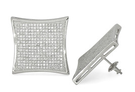 Mens XL Flat Screen White Gold Plated Micro Pave CZ Hip Hop Screw Back Earrings - £29.29 GBP