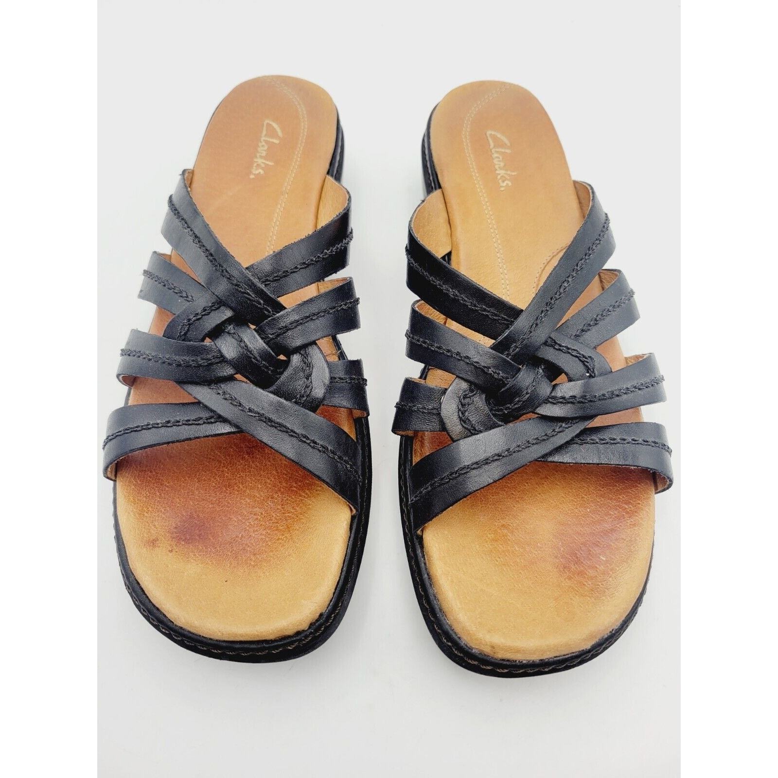 Clarks Collection Sandals Leather Womens #79564 Black Woven Sz 8.5 M Comfort Item image 3