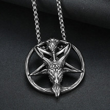 Mens Inverted Pentagram Satanic Goat Pendant Necklace Baphomet Jewelry Chain 24&quot; - £9.32 GBP
