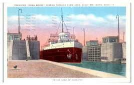 In The Land Of Hiawatha Sault Ste Marie Steamer Boat Michigan Postcard - £11.67 GBP