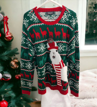 33 Degrees Lama Christmas Sweater X-Large Red &amp; Green White Holiday Ugly... - £15.52 GBP