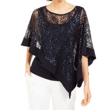 R&amp;M Richards Womens Sequinned Overlay Top Size Small Color Navy Blue - £53.40 GBP