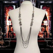 Victorian Style Beaded LONG Necklace Rhinestones Glass Witchy Fairy Multi Strand - £19.11 GBP