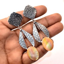 Orange Mother Of Pearl Gemstone Handmade Fashion Earrings Jewelry 2.80&quot; SA 3263 - $6.99