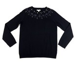 RSVP By Talbots Black Crew Neck Sweater Embellished Neckline Size Medium  - $22.75