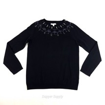 RSVP By Talbots Black Crew Neck Sweater Embellished Neckline Size Medium  - £17.81 GBP