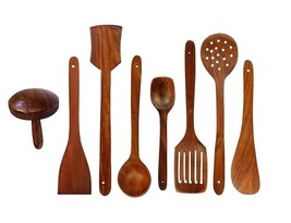 Wooden Cooking Spoon cookware and Serving Handmade Wooden Spatula Pack of 8 - £28.08 GBP