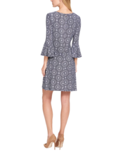 TOMMY HILFIGER Women&#39;s Printed Jersey Bell Sleeve A-line Dress Size 10 Blue - £39.46 GBP