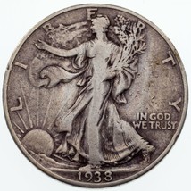 1938-D 50C Walking Liberty Mezzo Dollaro Condizione Fine+, Colore Naturale - $88.11