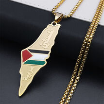Palestine Map Pendant Necklace for Women, Gold Stainless Steel, Ethnic Gift - $7.90