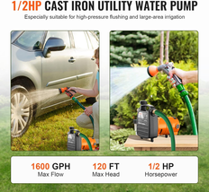 VEVOR Cast Iron Water Transfer Pump, 115V AC 1600 GPH 1/2HP, Portable Electric U - £144.02 GBP