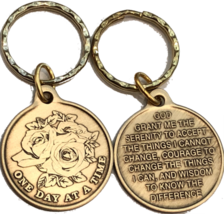 Rose One Day At A Time Bronze Sobriety Keychain AA NA - $5.99