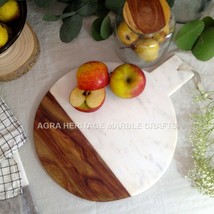 9&quot;x12&quot; Marble White &amp; Wood Cheese Chopping Hanmade Board Occasional Decor E705 - £134.83 GBP