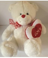 Plush Stuffed Toy Bear White &amp; Red with Attached &quot;Love&quot; Heart, 13&quot; - $12.47 CAD