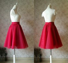 RED A-line Flare Tulle Midi Skirt Outfit Custom Plus Size Tulle Ballerina Skirt image 5