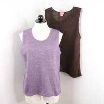 2pc Du Jour Women&#39;s L Brown &amp; Purple Acrylic Knit Sleeveless Sweater Tan... - £12.60 GBP