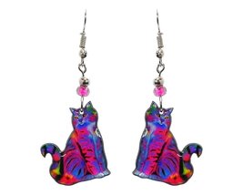 Cat Animal Graphic Dangle Earrings - Womens Fashion Handmade Jewelry Pet Lover A - £11.60 GBP
