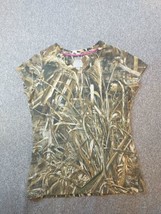 Realtree Camo Shirt Womens Large Short Sleeve Pullover V Neck Hunting Top - $8.72