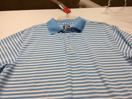 FootJoy FJ Mens Large Blue White Striped Golf Polo Shirt Hickory Hills Golf Club - £13.85 GBP