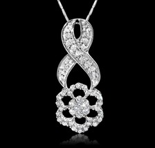 2Ct Round Cut Lab-Created Diamond Flower Pendant 14K White Gold Finish 18&quot; Chain - £88.37 GBP