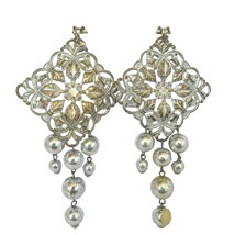 Vintage Women&#39;s Chandelier Earrings Silver Tone Clip On Geometrical - £15.73 GBP