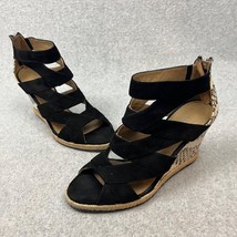 Donald J. Pliner Peep Toe Wedge Heels Womens 8 snake Suede Simple Black  - £29.91 GBP