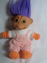 Vintage 1992 Soma Rag Doll Troll Green Eyes Purple Hair Pink 14&quot; - as is - £8.49 GBP