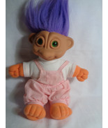 Vintage 1992 Soma Rag Doll Troll Green Eyes Purple Hair Pink 14&quot; - as is - £8.35 GBP