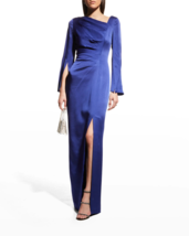 Teri Jon by Rickie Freeman Long Slit-Sleeve Asymmetric Column Gown in Purple 8 - £138.47 GBP