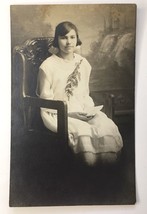 Portrait Style RPPC Lovely Young Girl White Dress Sitting in Chair CYKO - £7.07 GBP