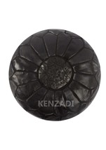 Moroccan leather Pouf, round Pouf, berber Pouf, Black Pouf with Black embroidery - £55.15 GBP