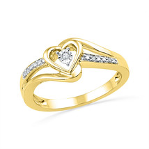 10k Yellow Gold Round Diamond Heart Promise Bridal Engagement Ring .03 Ctw - £325.30 GBP