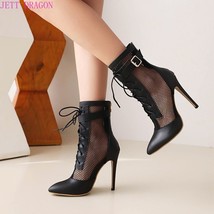 New Sexy Mesh Ankle Boots Women Pointed Toe Stiletto Heels Fashion Zip Ladies Pa - £95.73 GBP
