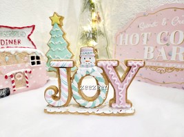 Christmas Gingerbread Pastel JOY Peppermint Resin Tabletop Sign Shelf Decor 6.5&quot; - £19.73 GBP