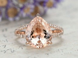 3.50Ct Simulated Morganite Diamond  Wedding Ring 14K Rose Gold Plated Silver - £78.53 GBP