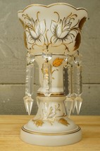 Antique Victorian Opaline Glass Mantle Lustre Crystal Prism Gold Floral ... - $3,598.25 MXN