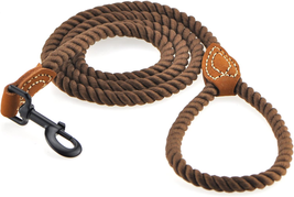 Premium Braided Cotton Rope Dog Leash with Leather Tailor Tip and Heavy Duty Met - £13.89 GBP