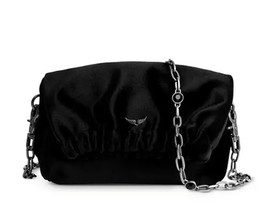 New Zadig &amp; Voltaire Rockyssime Velvet Clutch Shoulder Bag Chain w/Cryst... - $3,621.79 MXN